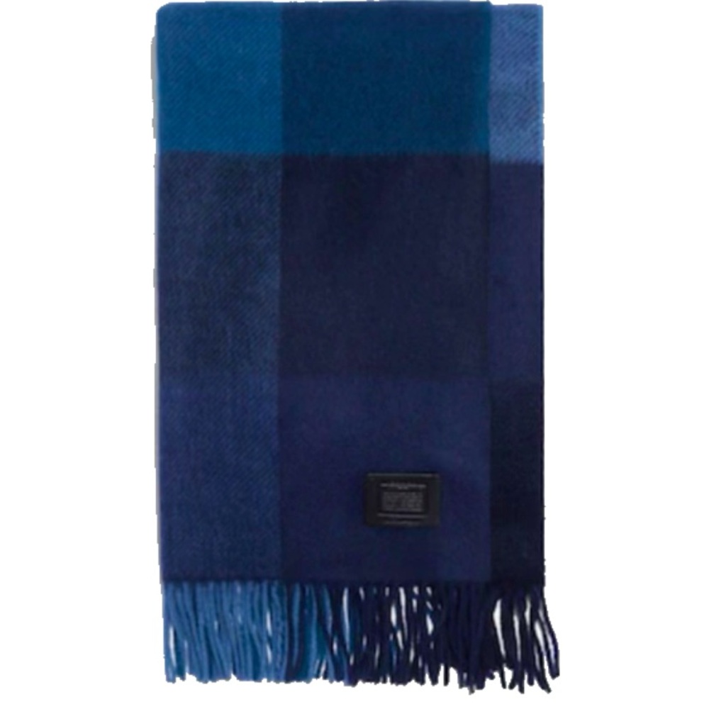 Oversized Coach Navy Plaid Wool Scarf